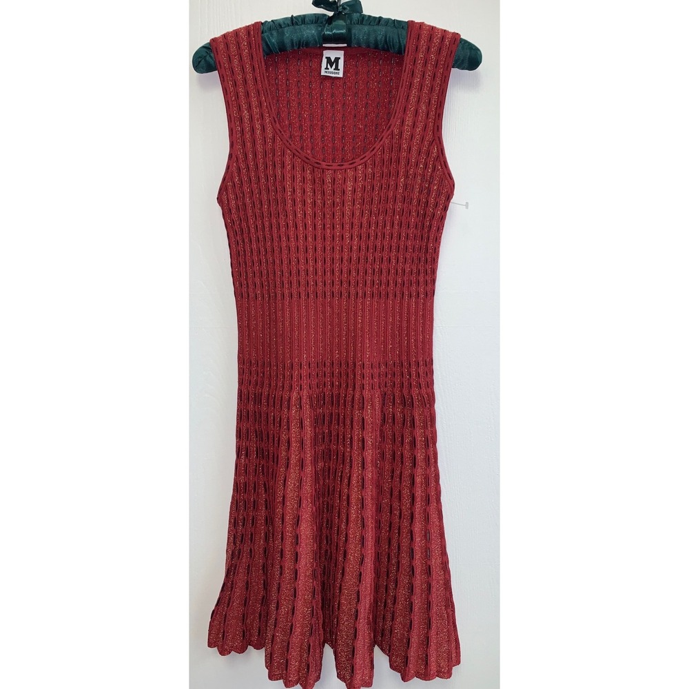 M Missoni Metallic Red Gold Lurex Knit Sleeveless Scoop Neck Dress IT 44 US‎ 8